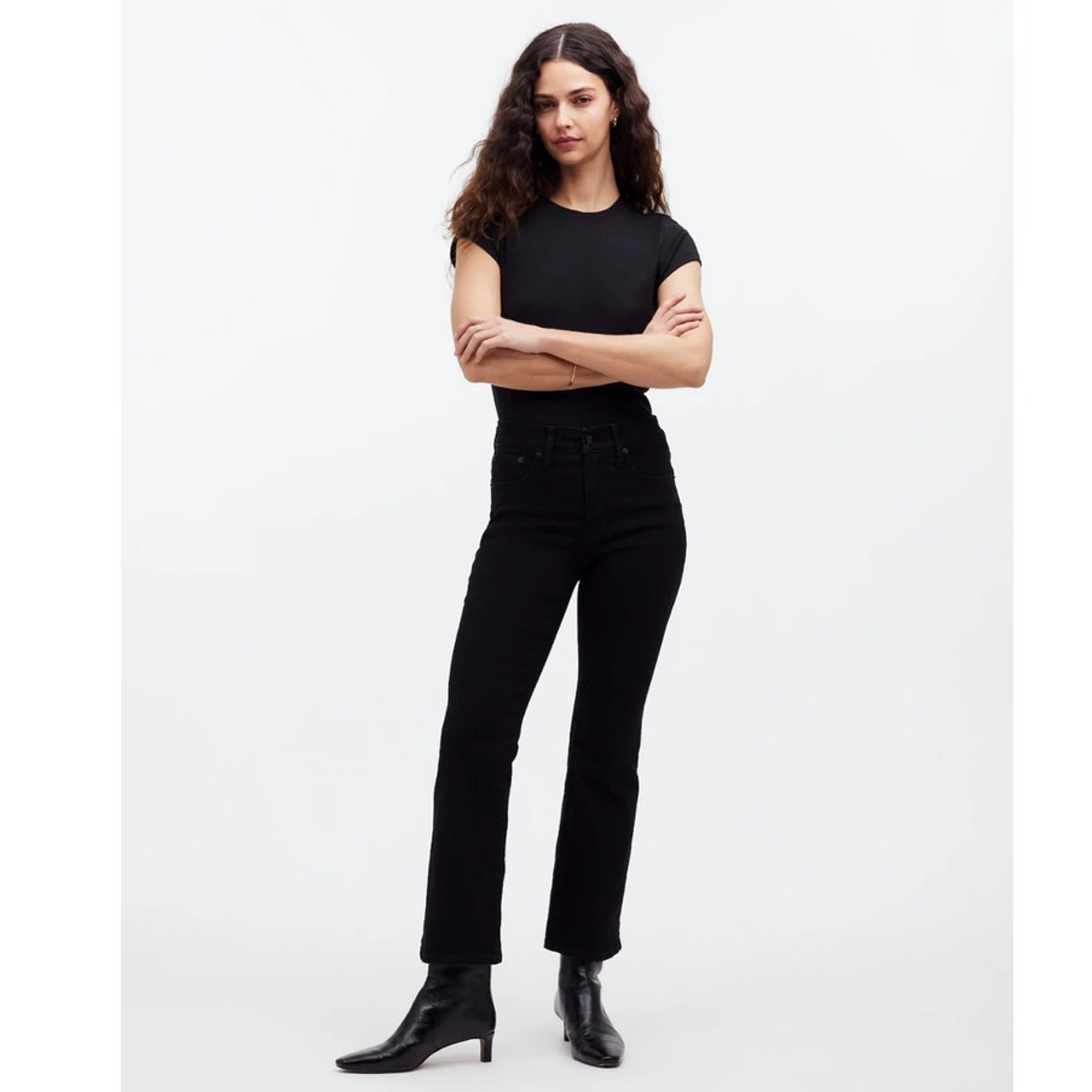 Madewell Mid-Rise Kick Out Crop Jeans In Black Rinse Wash Nm320 Size 26